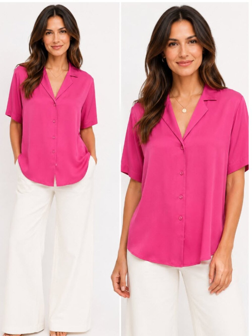Aritzia Babaton Hot Pink Silk Button-Down Blouse Short Sleeve Medium